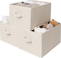 StorageWorks Shelf Organizer Bins, Khaki & Beige Stripes, 3-Pack, Large
