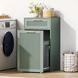 Pull Out Laundry Hamper Cabinet with 13 Gal Removable Basket, Green