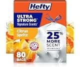 Hefty Ultra Strong Signature Scents 13G Trash Bags, Citrus Spritz, 80ct | 13 Gallon White Kitchen Trash Bags with 25%...