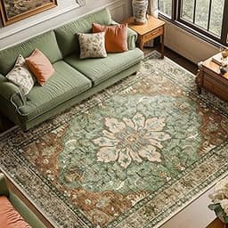 Area Rugs 8'x10' Washable Non-Slip, Floral Vintage Distress Print Pattern Medallion Carpet for Living Room Bedroom Di...