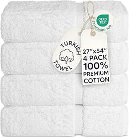 Chakir Turkish Linens 100% Cotton 4-Pack Bath Towels 27x54, White