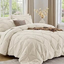 Sasttie Queen Comforter Set, 7-Piece Bed in a Bag, Pintuck Bedding Sets for All Season, Includes Comforter, Flat Shee...