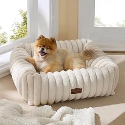 Bedsure ComfyFleece™ Cute Dog Bed for Small Medium Dogs - Washable Furry Puppy Beds, Rectangle Orthopedic Corduroy Fl...