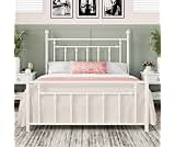 Allewie 14'' Queen Size Metal Platform Bed Frame, Vintage Headboard, White | 50'' Tall Victorian Headboard/Footboard/...