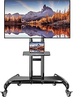 Perlegear Rolling TV Stand for 32-84 Inch TV, Mobile TV Cart up to 100lbs, Adjustable Height Outdoor TV Cart with Hea...