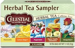 Celestial Seasonings Herbal Tea Sampler Variety Pack, Caffeine Free, 18 Tea Bags Box