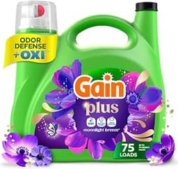 Gain Plus Liquid Laundry Detergent, Cleaner, Fresher, Now with Oxi, Moonlight Breeze Scent, 99 fl oz, 75 Loads