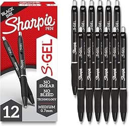 Sharpie S-Gel Gel Pens, Black Barrel, Medium Point (0.7mm), Black Gel Ink Pens, 12 Count - Home, Office, School, Jour...
