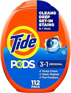 Tide PODS laundry detergent pacs, 3-in-1 Stain Remover, Odor Fighter, Color Protector, 112 Count, HE compatible, Orig...