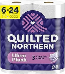 Quilted Northern Ultra Plush Toilet Paper, 6 Mega Rolls = 24 Regular Rolls, 3X Thicker*, 3 Ply Soft Toilet Tissue | 3...