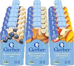 Gerber Baby Food Pouches, Toddler 12+ Months, Assorted Fruit Variety Pack, 3.5 Ounce (Set of 18)