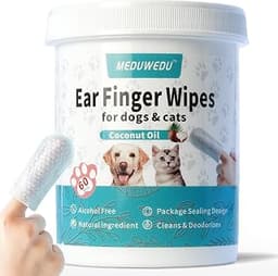 MEDUWEDU Ear Cleaner Finger Wipes 60 Counts, Dog Ear Cleaner, Grooming Kit Care for Dogs and Cats, Soft & Easy Otic C...