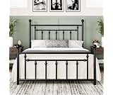 Allewie 14'' Queen Size Metal Platform Bed Frame, Vintage Headboard, Black | 50'' Tall Victorian Headboard/Footboard/...