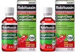 Robitussin DM Maximum Strength Cough Medicine, Raspberry, 8 fl oz, 2 Pack