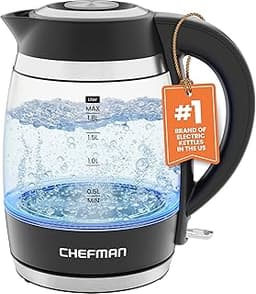 Chefman Electric Kettle, 1.8L 1500W, Hot Water Boiler, Removable Lid for Easy Cleaning, Auto Shut Off, Boil-Dry Prote...