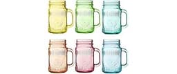 Amzcku Vintage Colored Drinking Glass Mason Jar 16 OZ with Comfortable Handle for Party Beverages 6 pcs