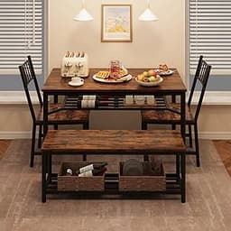 Garvee Dining Table Set for 4 with Bench and Chairs, 4-Piece Kitchen Table Set with Storage – Space-Saving Dining Tab...