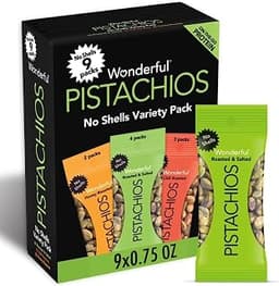 Wonderful Pistachios No Shells, 3 Flavors Mixed Variety Pack of 9 (0.75 Ounce), Roasted & Salted Nuts (4), Chili (3),...