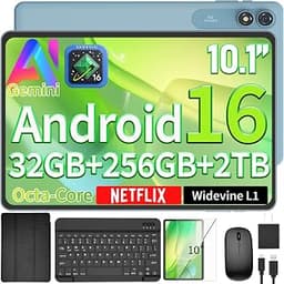 10 inch Tablet with Keyboard - Android 16 Tablet - 32GB+256GB+2TB (Black)
