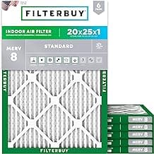 Filterbuy 20x25x1 Air Filter MERV 8 Essential Dust & Allergy Defense (6-Pack), Electrostatic Pleated HVAC AC Furnace ...