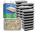 Dealusy 50 Pack (100-Piece) 28 oz Meal Prep Containers Reusable with Lids, Sturdy Leakproof & Food Safe, Microwave, F...