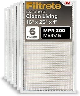 Filtrete 16x25x1 Air Filter, MERV 5, MPR 300, 6 HVAC Filters