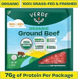 Verde Farms, Ground Beef 80% Lean/20% Fat, Organic, Grass-Fed, 1 lb