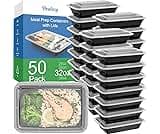 Dealusy 50 Pack (100-Piece) 32 oz Meal Prep Containers Reusable with Lids, Sturdy Leakproof & Food Safe, Microwave, F...