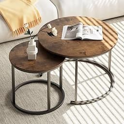 aboxoo Coffee Table Nesting Round Table Set of 2 Side Table with Sturdy Metal Frame for Living Room Bedroom Apartment...