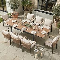SUNSITT 9 Piece Outdoor Patio Dining Set, 63" - 105" Aluminum Expandable Outdoor Dining Table w/Thermal Transfer Wood...