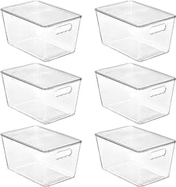 Vtopmart 6 Pack Clear Stackable Storage Bins with Lids, Large Plastic Containers with Handle for Pantry Organizer and...