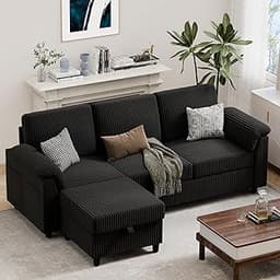 Vongrasig 79" Convertible Sectional Couch Sofa with Storage Ottoman, 3 Seat L Shaped Couch with Side Storage Pockage,...