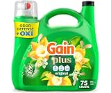 Gain Plus Liquid Washing Detergent, Cleaner, Fresher, Now with Oxi, Original Scent, 99 fl oz, 75 Loads