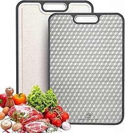 Titanium Cutting Board | Scratch Reduction Mesh | Double-Sided Pure Titanium and Wheat Straw | Anti Slip | Juice Groo...