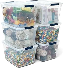 Rubbermaid Cleverstore Clear 32 Qt, 6 Pack Stackable Plastic Storage Bins with Lids, Great for Closet and Laundry Sto...