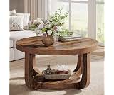 Tribesigns Round Coffee Table, 2-Tier Circle Coffee Table with Storage, Modern Wooden Accent Center Table for Living ...