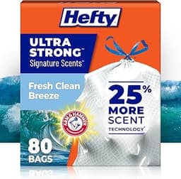 Hefty Ultra Strong Signature Scents 13G Trash Bags, Fresh Clean, 80ct