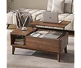 LYNCOHOME Fluted Lift Top Coffee Table with Storage, Modern Coffee Table for Living Room, Home Office(Walnut)