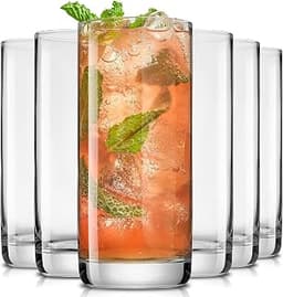 JoyJolt Faye 13oz Highball Glasses, 6pc Tall Glass Sets. Lead-Free Crystal Drinking Glasses. Water Glasses, Mojito Gl...