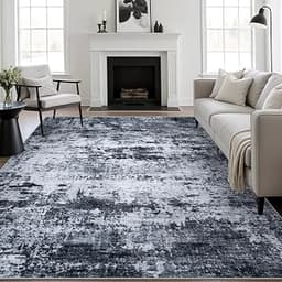 5x7 Area Rug Living Room: Modern Washable Indoor Carpet Black