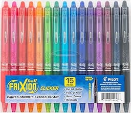PILOT Pen 14447 FriXion Clicker Erasable, Refillable & Retractable Gel Ink Pens, Fine Point, Assorted Color Inks, 15-...