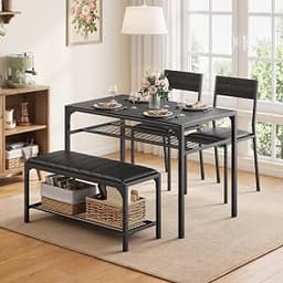 Gizoon 4-Piece Dining Table Set for 4 with 2 Chairs and Bench, Black