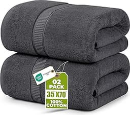 Utopia Towels Jumbo Bath Sheet 2 Piece, 600 GSM, 35 by 70 Inches, 100% Ring Spun Cotton, Absorbent and Quick Dry Extr...
