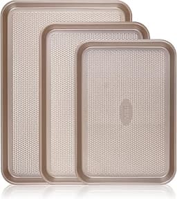 Baker's Secret Nonstick Baking Sheet Set of 3, Cookie Sheets for Oven, Carbon Steel Baking Pans, Diamond Texture for ...