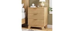 Xixini Fluted Nightstand with 3 Drawers, 24" Wide Side Table, Natural Oak | 30.5" Tall Bedside Table, Deep Drawers, M...