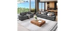 SUNSHINE VALLEY 2-Piece Sofa Set, Loveseat & 3-Seat Couch, Corduroy Grey | Modern Grey, Modular Sectional Living Room...