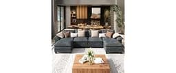 SUNSHINE VALLEY 157.5" U Shaped Modular Cloud Couch Sectional Sofa Ottoman | Chenille Blue, Modern Oversized 6-Seater...